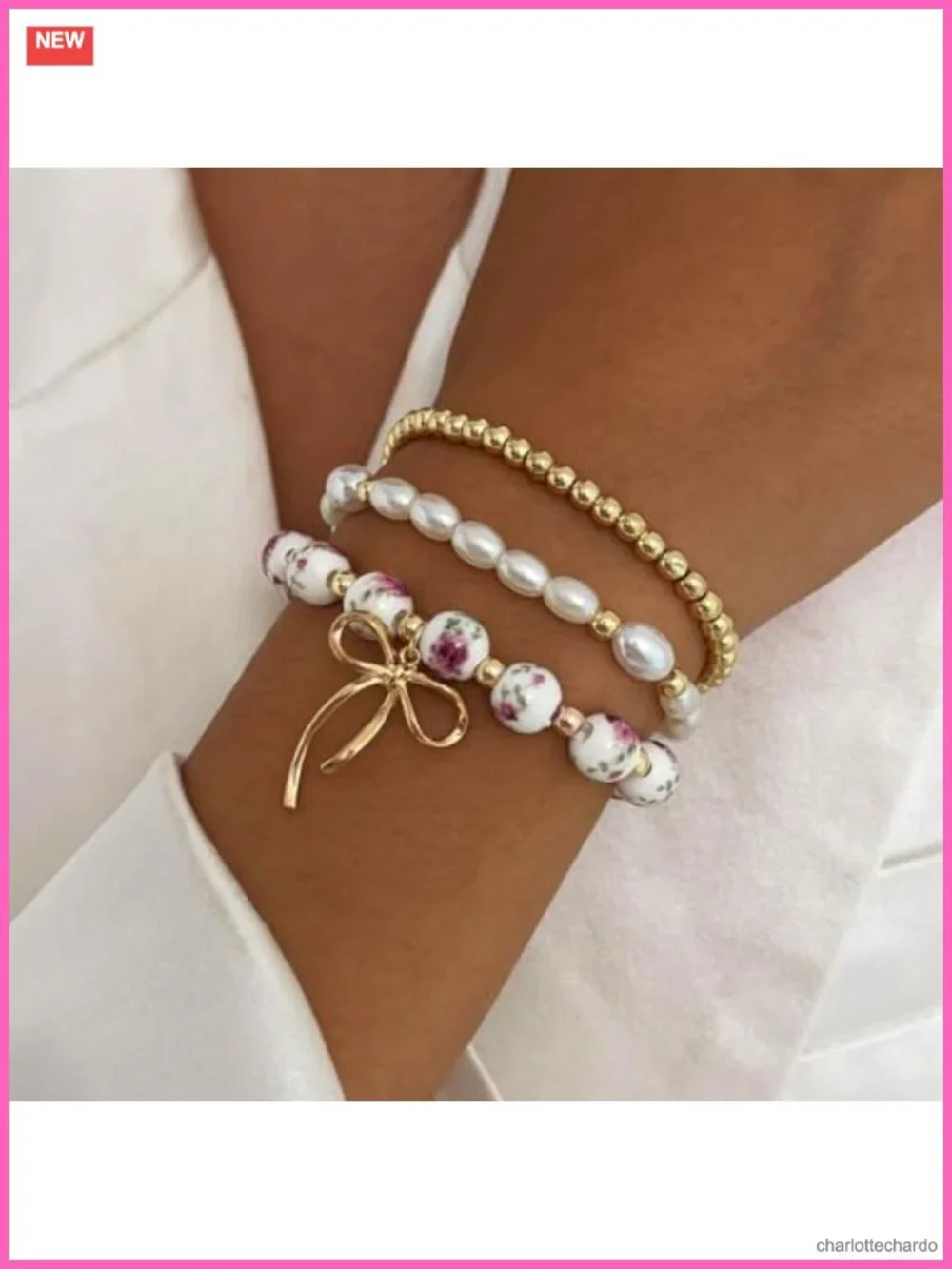 Cross Charm Beaded Stretch Bracelet Stack Faith Jewelry Gift for Women